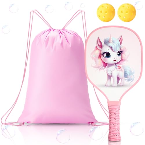 Lunmon Kids Paddle with 2 Cute Ball Small Grip Lightweight Fiberglass Rackets Paddle Set for Christmas Party Gifts Children 4-11 Years Old
