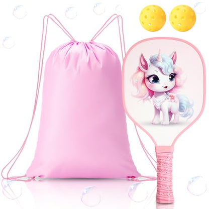 Lunmon Kids Paddle with 2 Cute Ball Small Grip Lightweight Fiberglass Rackets Paddle Set for Christmas Party Gifts Children 4-11 Years Old
