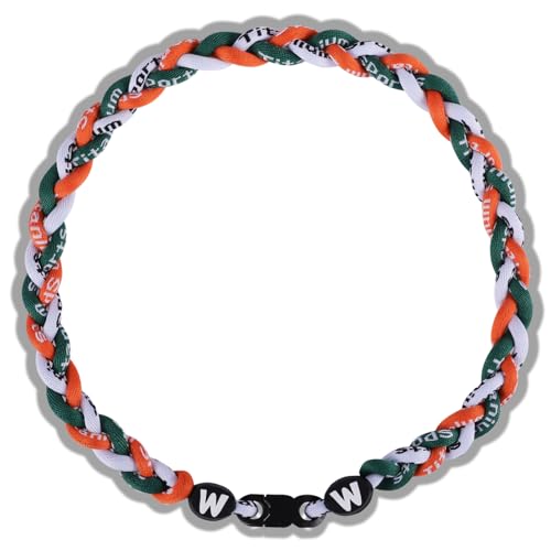 Willtok Premium 18inch Baseball Necklace w/Nylon Tri-Braided Rope Tornado Design - color: White Green Orange