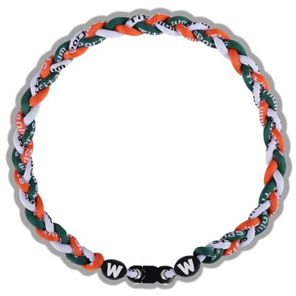Willtok Premium 18inch Baseball Necklace w/Nylon Tri-Braided Rope Tornado Design - color: White Green Orange