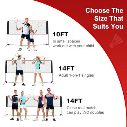 Portable Badminton Net Set, 10FT/14FT/17FT Wide, Adjustable Height Multi Sport Net for Pickleball, Tennis, Volleyball, Soccer Tennis, Indoor Outdoor with Carry Bag, Easy Setup for Backyard