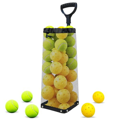 Lightweight Tennis Ball Hopper – Holds 50+ Tennis Balls or 40+ Pickleballs | Durable Steel Frame | Portable Adjustable Ball Picker for Hard Court, Clay, Grass - color: Black