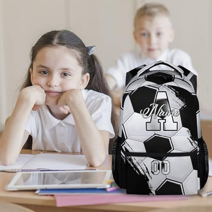 Mercuryelf Backpack for Boys - Custom Name Kids Monogram Soccer Backpacks for Youth Soccer Player/School/Primary with Adjustable Straps - color: Black