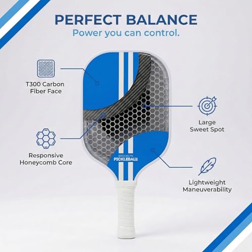 – Carbon Fiber Pickleball Paddles – USAPA Approved, Honeycomb Core, Cushioned Grip, Lightweight Design – Single Paddles & Paddle Sets - color: Blue Stripe - Single Paddle