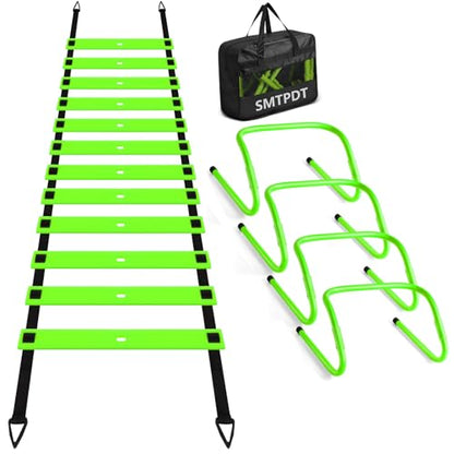 Agility Ladder,Soccer Training Equipment Set,20ft Speed Ladder,4 Agility Hurdles,Football Basketball Training Equipment,Football Accessories for Kids Youth Adults | Footwork, Speed & Agility Training - color: Green