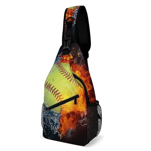 Sling Bag Crossbody Chest Bag Anti-Theft Shoulder Backpack for Women & Men Travel Multipurpose Daypacks (for Ice Water Fire Flame Softball Baseball) - color: Style (336)