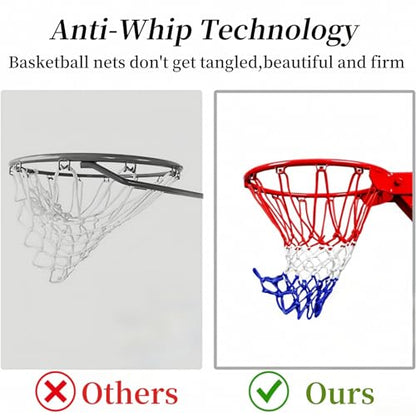 2 Pack Heavy Duty Basketball Net Replacement,2025 Upgrade Heavy Duty Basketball Net, All Weather Anti Whip,12 Loops Fits Standard Indoor or Outdoor Rims - color: White&Red&Blue+White&Red&Blue