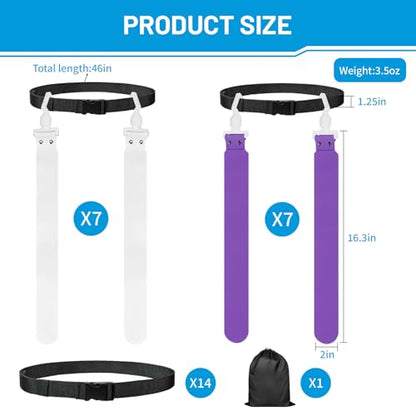 Flag Football Belts, 14 Player Adjustable Flag Football Set with 28 Flags for Youths Adults - Fits Up to 22-46" Waist - color: White, Purple