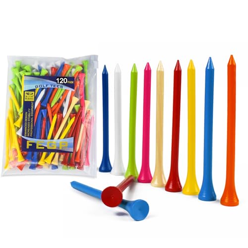 Golf Tees Professional Durable Natrual Wooden Golf Tees 3-1/4"&1-1/2" -Pack of 120 Bulk, Multiple Colors Mix of Colours,Biodegradable Wood Golf Tees (3-1/4" -120 Pack)