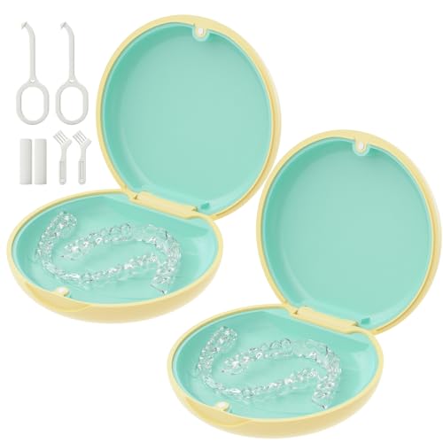 2 Pack Retainer Case, Compatible with Invisalign, Orthodontic Aligner Case with Removal Tool and Brush, Lemon Yellow & Seafoam - color: 2 Pack - Lemon Yellow & Seafoam