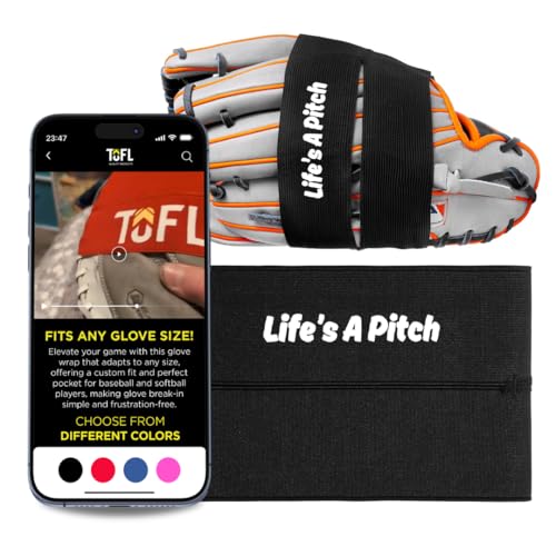 TOFL Baseball Glove Wrap Band for Break-in & Shaping | Elastic Mitt Strap | Adjustable Closure for Pocket Forming & Storage | Youth & Adult Softball Mitt Care Accessory (Message Options) - color: Life's A Pitch