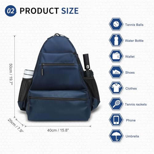 Tennis Backpack for Rackets, Waterproof Tennis Bag with Shoe Compartment, Wet/Dry Pocket, Fence Hook, for Tennis, Pickleball, Badminton