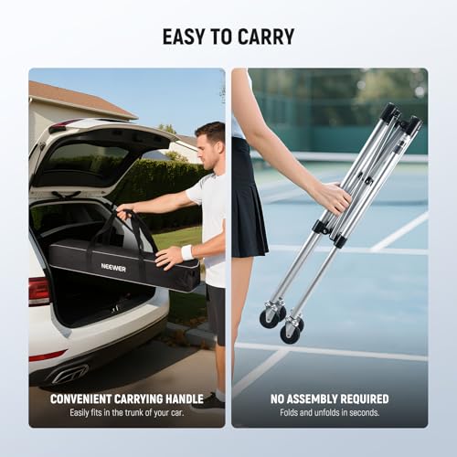 NEEWER Tennis Ball Hopper, Pickleball Retriever Collector Basket Cart Holder Tennis Court Equipment Accessory for Training Teaching - style: TB02X Bag w/Cart