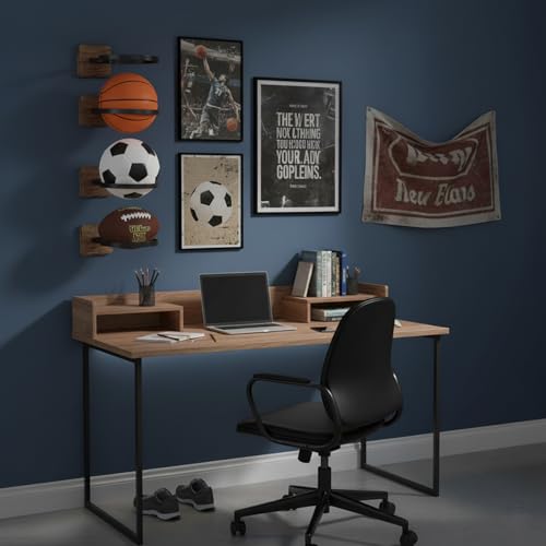 Set of 2 Wood Wall Mount Basketball Holder, Ball Holders Display Rack ，for Basketball Football Volleyball Storage, Sports Room Decor， for Boys Bedroom