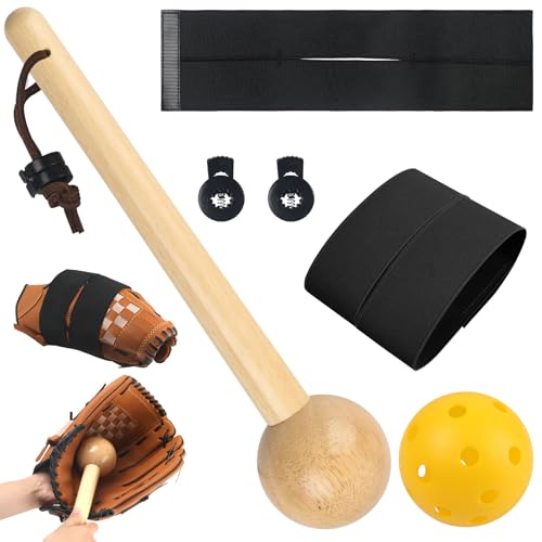 Baseball Glove Break-in Kit, 6-Piece Set with 1 Wooden Solid Construction Glove Mallet, 2 Elastic Wraps, 2 Locks, 1 Plastic Practice Ball - Baseball Hammer for Adult & Youth Glove Break-in and Shaping - size: Black-Glove Break-in Kit