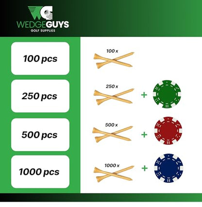 Wedge Guys Bamboo Golf Tees 1-1/2" | 100 pcs. | Extra Durable & Stronger Than Wood Tees | Biodegradable & Less Friction | PGA Professional Approved, Golf Tees Bulk Bag