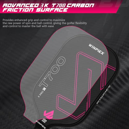 Pickleball Paddle, T700 Raw Carbon Fiber Pickleball Paddle, Thermoformed Pickleball Racket with 16 MM Polypropylene Honeycomb Core, Non Slip Grip, More Control & Power, USAPA Approved
