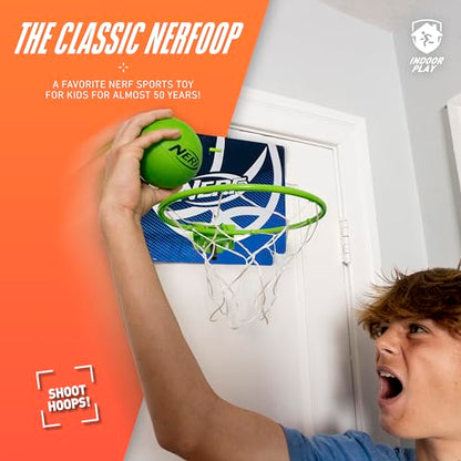 Nerf Mini Over the Door Basketball Hoop - Nerfoop Indoor Basketball Hoop for Kids - Toy Door Basketball Hoop + Mini Foam Basketball Game Set - Perfect for Bedroom Indoor Basketball - Green
