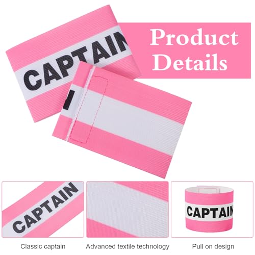 WLLHYF 3 Pcs Captain Arm Bands for Soccer, 3.5x13.5 Inch Pink Captain Adjustable Unisex Elastic Outdoor Football Player Armbands Team Sport Armband for Adult Soccer Team Training