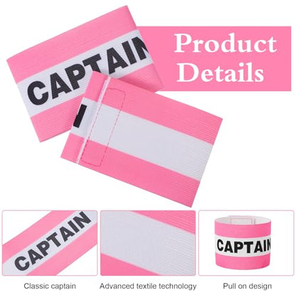WLLHYF 3 Pcs Captain Arm Bands for Soccer, 3.5x13.5 Inch Pink Captain Adjustable Unisex Elastic Outdoor Football Player Armbands Team Sport Armband for Adult Soccer Team Training