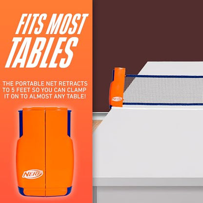 NERF Tabletop Pickleball Set - Mini Tabletop Pickleball Game - Retractable Net Up to 5 Feet - Fits Most Tables