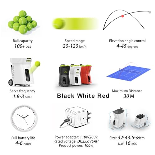 PT-SMART Tennis Ball Machine - Smart App for Apple Watch & Phone Control, Tennis Ball Launcher with 20 Landing Points, 12 Training Modes & 4-6h Battery Life, Tennis Serving Machine