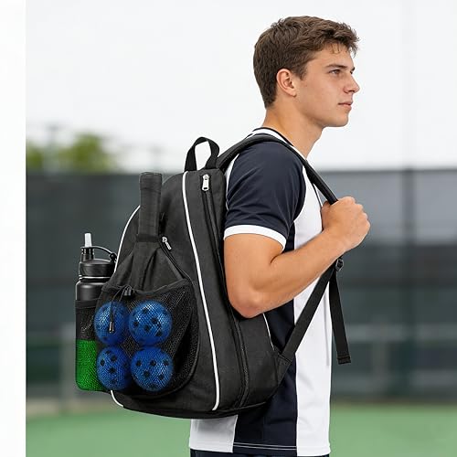Pickleball Bag - Holds 2 Paddles & 4 Balls in Front Pocket | Water Bottle Holder | for Men & Women | Pickleball Gear, Accessories & Equipment Storage Backpack