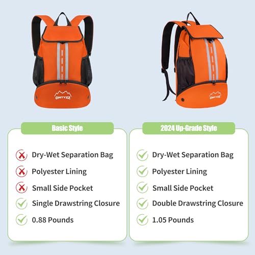 ONTYZZ Sports Backpack with Drawstring Closure Basketball Backpack with Shoe Compartment Swim Beach Bag - color: Basics-Orange