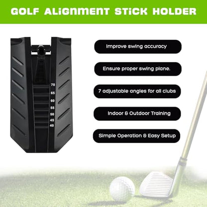 Golf Alignment Stick Trainer with Adjustable Swing Plane Guide, Full Swing Correction Training Aid for Men Women Beginners, Indoor Outdoor Golf Practice Tool