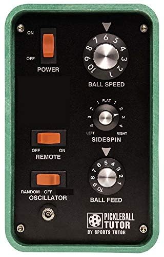 Pickleball Tutor Spin Model with Remote. Variable SIDESPIN. Made in USA by #1 Pickleball Machine Company.