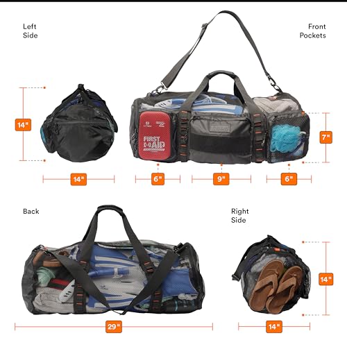 Fitdom 90L Large Mesh Duffle Bag for Scuba Dive or Snorkel Equipment. Best for Water Sports & Beach Activities like Swimming, Diving & Snorkeling. Perfect for Travel, Storage Swim Gym Gears & Balls
