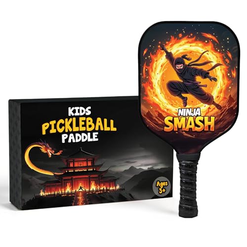 Kids Pickleball Paddle Designed for Ages 3–12 | Lightweight Fiberglass (0.37 lbs) | Small Grip for Easy Control | Fun Beginner Gift for Girls, Toddlers & Youth - color: Ninja