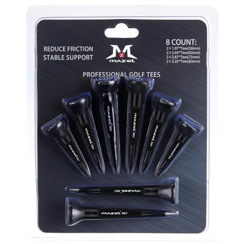 MAZEL Transparent Plastic Golf Tees 8 Pack,Enhanced Durability & Stability Plastic Tees with 5 Prongs,Minimize Friction and Side Spin - color: Black