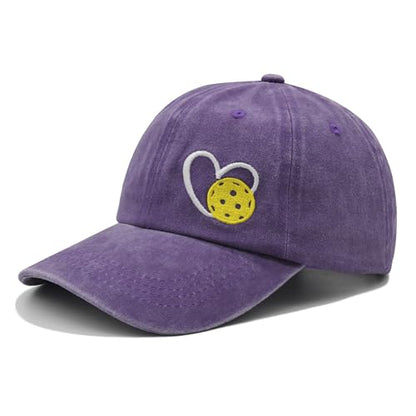 Pickleball Hat with Gift Box, Pickleball Gifts for Women Men, Adjustable Embroidered Heart Baseball Cap - color: Dark Purple