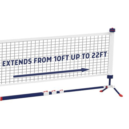 EastPoint Adjustable Pickleball Net - White & Blue, Metal - Fully Pre-Assembled & Portable Pickleball Net - Adjustable 10-22 ft Driveway Mesh for Play Court - Space-Saving Folding Design