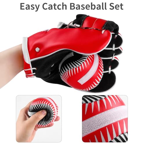 Aodaer 2 Pack T Ball Sets Baseball Glove and Ball Set for Teenager Easy Catch, Yard Lawn Game, Baseball Play - Black and Red