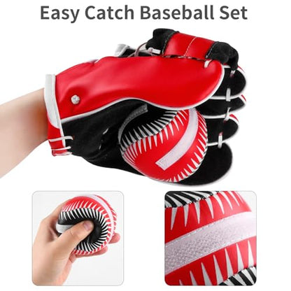Aodaer 2 Pack T Ball Sets Baseball Glove and Ball Set for Teenager Easy Catch, Yard Lawn Game, Baseball Play - Black and Red