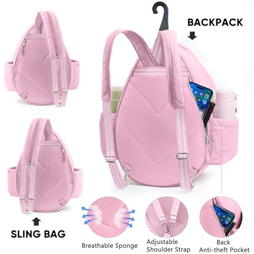 Quilted Tennis Bag for Women – Tennis Backpack & Crossbody Sling | Holds 2 Rackets or 3 Pickleball Paddles | Lightweight Badminton Racket Bag, Tennis Tote & Sports Backpack