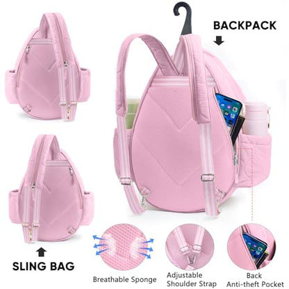 Quilted Tennis Bag for Women – Tennis Backpack & Crossbody Sling | Holds 2 Rackets or 3 Pickleball Paddles | Lightweight Badminton Racket Bag, Tennis Tote & Sports Backpack