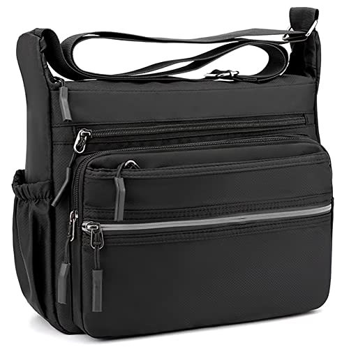 Mudono Messenger Bag for Men Nylon Waterproof Shoulder Bag Multi-pocket Crossbody Bag Daily Travel Bag Lightweight Satchel - color: Black