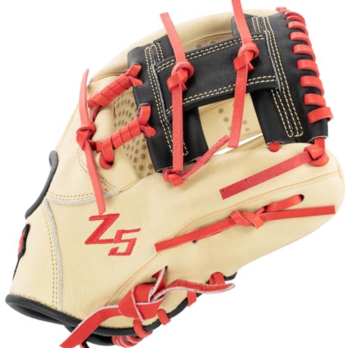 SSK Z5 Craftsman Infield Baseball Glove – 11.25” - 11.5” - 11.75” - 12” – Right & Left Hand Throw - color: Camel/Black/Red, size: 11.5" - Right Hand Throw