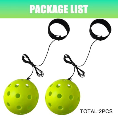 2 PCS Pickleball Trainer,Continuous Rebound Pickleball Drills Enhance Reaction Speed& Hand-Eye Coordination,Solo Practice Ball, Skill Levels,Green (Paddle Not Included)