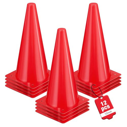 12 Inch Durable Cones,12pcs Versatile Plastic Traffic Cones and Soccer Cones for Sports Training,Agility Drills,Parking Safety,Basketball Training,Football Training. - color: red