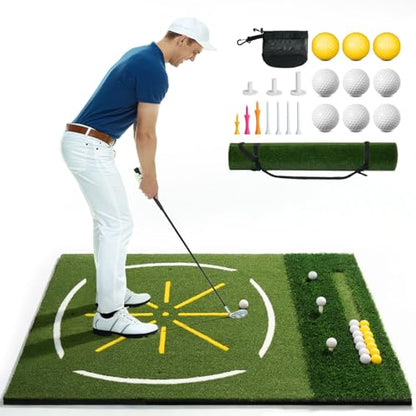 Golf Simulator Cage, 10x8ft Golf Practice Hitting Net with Triple-Layer HD Screen, 5x4ft Golf Mat with Dual Turf for Indoor &Outdoor, Gifts for Men Dad & Golfers - size: 5x4ft (Elite Mat)