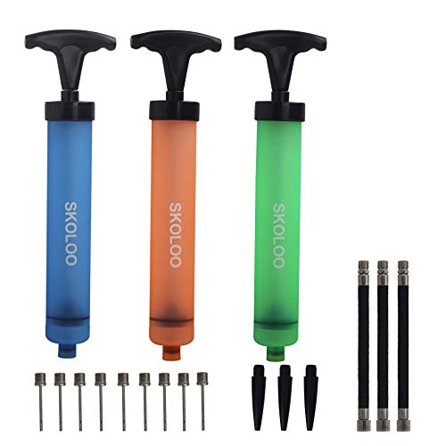 SKOLOO 10" Portable Hand Air Ball Pump Inflator Kit with Needle, Nozzle, Extension Hose for Soccer Basketball Football Volleyball Water Polo Rugby Exercise Sports Ball Balloon Swim Inflatables - color: 3 Pack