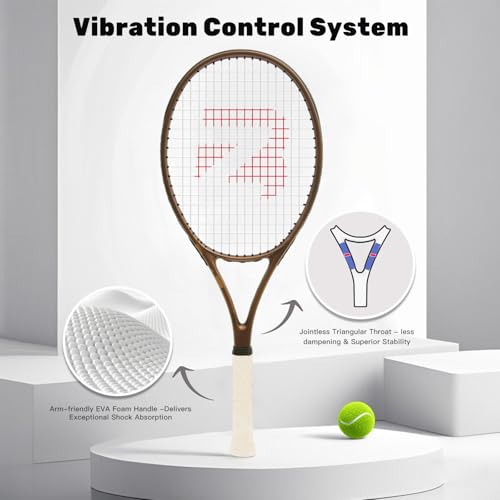 BatZoom Tennis Racket for Beginners & Adults - Lightweight Graphite Racquet with Comfortable Grip | Shock Reduction Technology | Includes Carrying Bag(Color Options) - color: Bronze-Gold