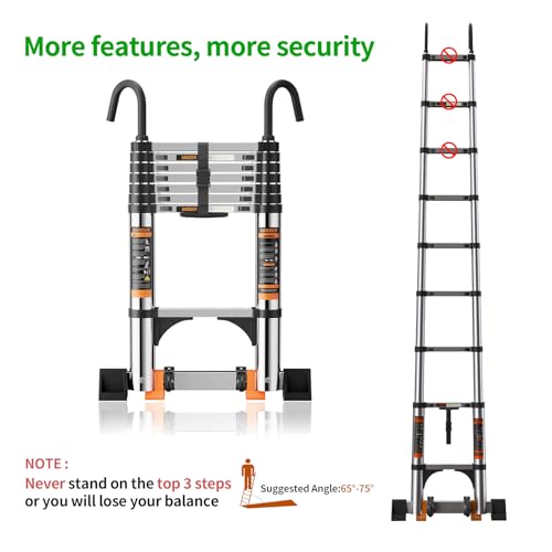 Telescoping Ladder,with Stable Hook and stabilizer barand,Extension Ladder, Heavy Duty 330lbs Max Capacity, Multi-Purpose Collapsible Ladder for RV or Outdoor Work (16.5FT/5.1M) - size: 16.5FT/5.1M