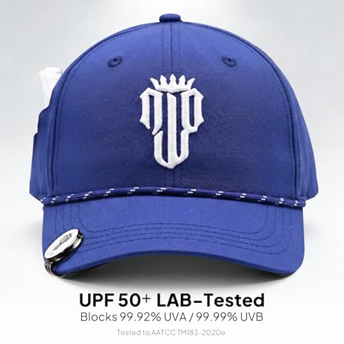NJF Golf Hat Men - Breathable Mens Golf Hats, Adjustable Rope Hook and Loop Style Cap, Convenient Cap with Tee Holder - color: Navy Blue