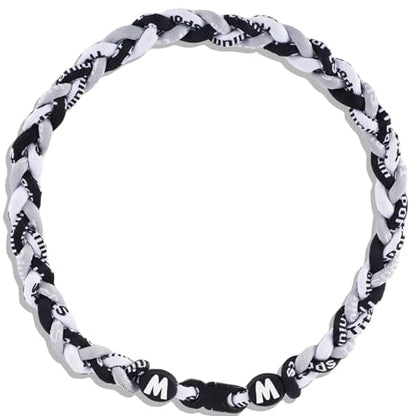 Willtok Premium 18inch Baseball Necklace w/Nylon Tri-Braided Rope Tornado Design - color: Gray Black White