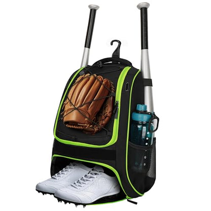 LARIPOP Youth Baseball Bag, Bat Backpack with Fence Hook & Separate Shoe Compartment, Waterproof Equipment Bag for Baseball, T-Ball & Softball - color: Lemon Green